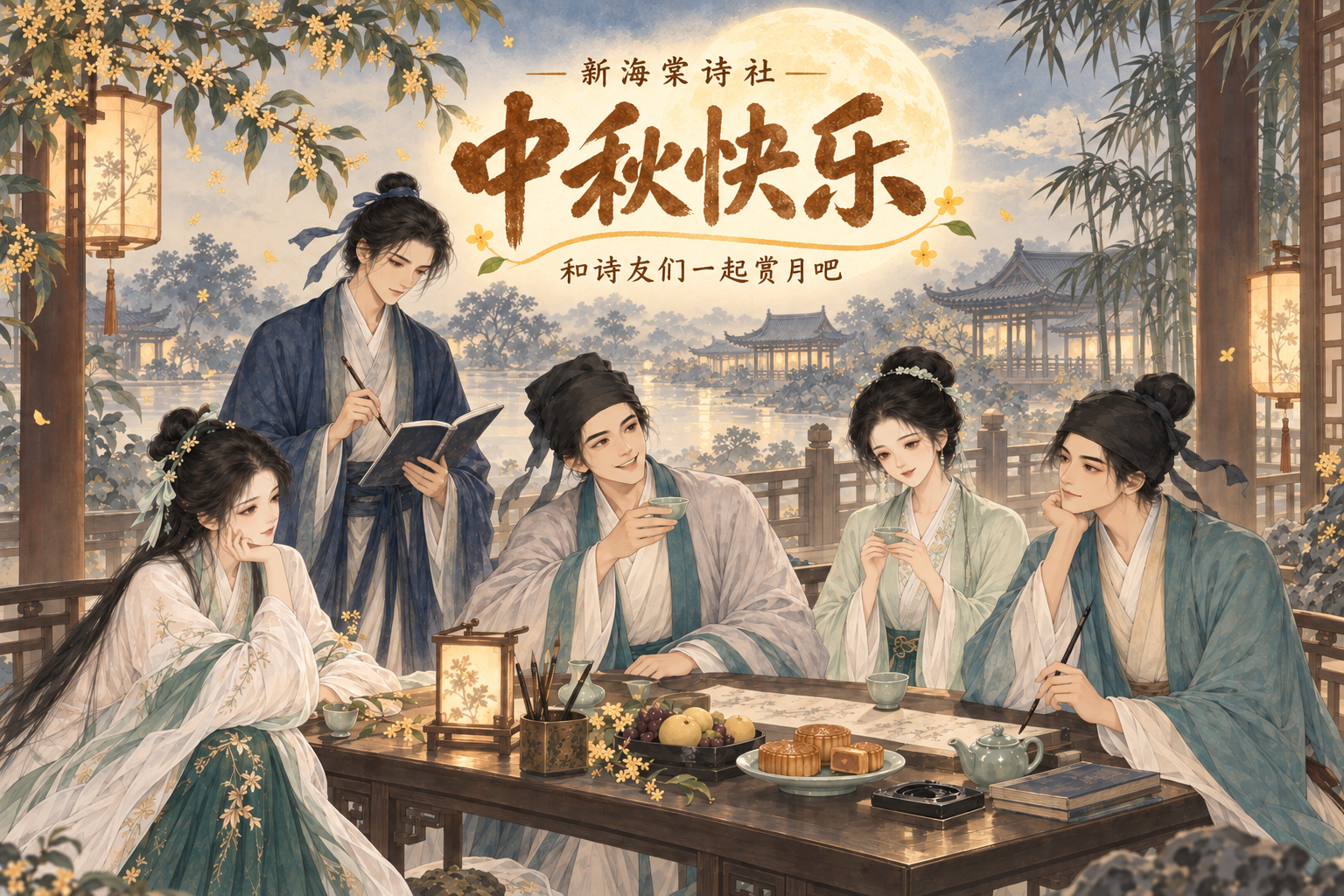 新海棠诗社中秋快乐，与诗友们一起赏月吧